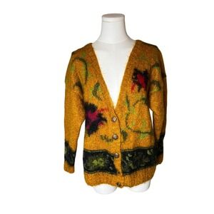 Vintage 80s Studio by Michelle Stuart Mohair Wool Floral Cardigan‎ M